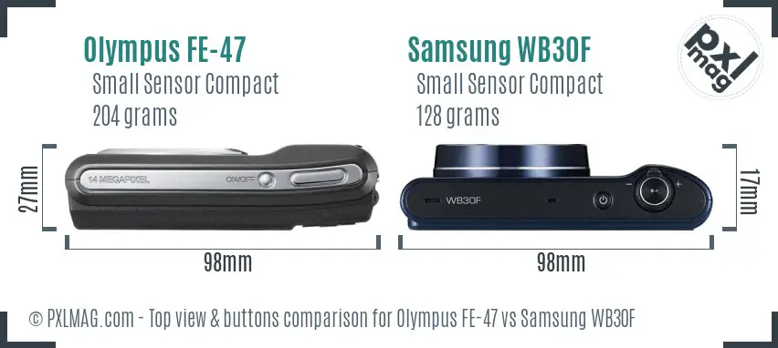 Olympus FE-47 vs Samsung WB30F top view buttons comparison Olympus FE-47 vs Samsung WB30F top view buttons comparison