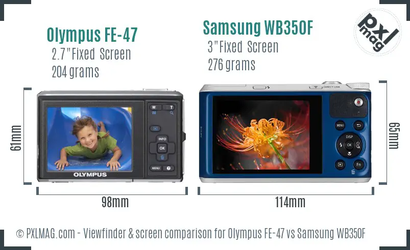 Olympus FE-47 vs Samsung WB350F Screen and Viewfinder comparison