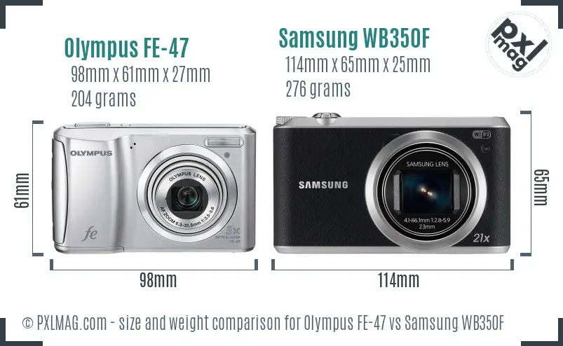 Olympus FE-47 vs Samsung WB350F size comparison