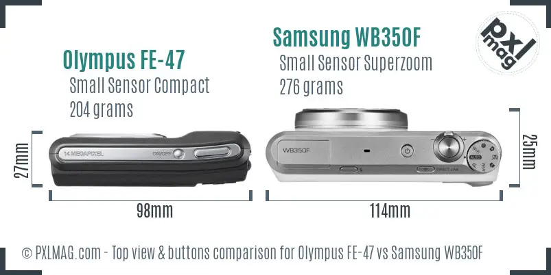 Olympus FE-47 vs Samsung WB350F top view buttons comparison