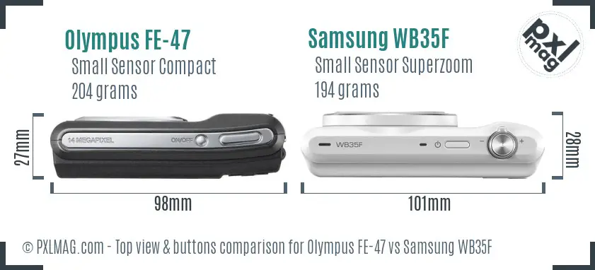 Olympus FE-47 vs Samsung WB35F top view buttons comparison