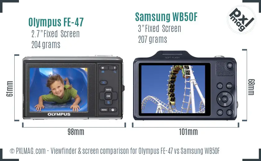 Olympus FE-47 vs Samsung WB50F Screen and Viewfinder comparison