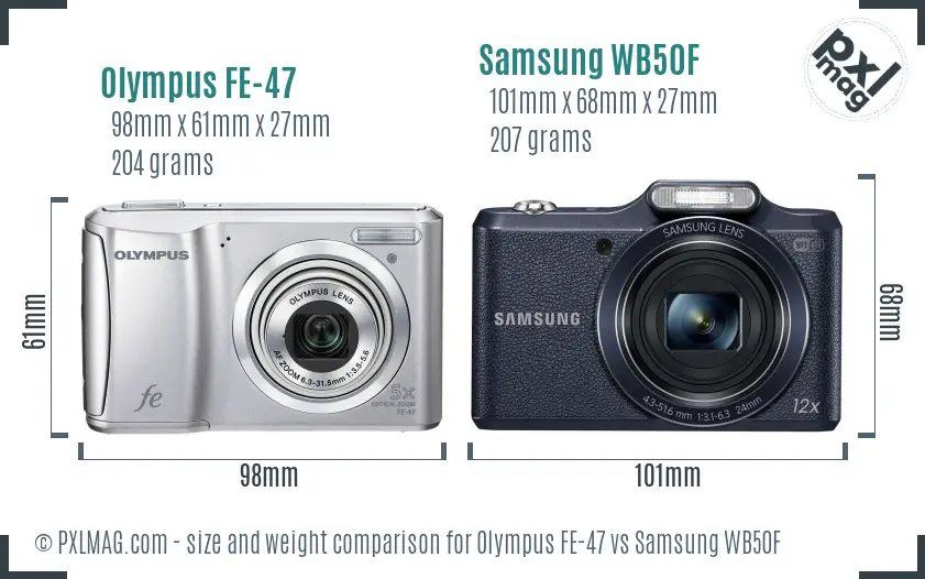 Olympus FE-47 vs Samsung WB50F size comparison