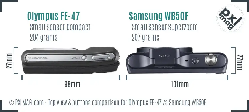 Olympus FE-47 vs Samsung WB50F top view buttons comparison