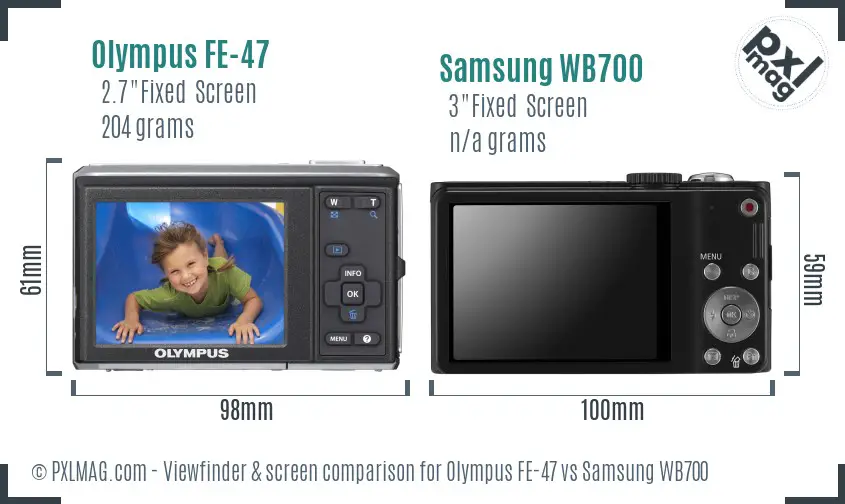 Olympus FE-47 vs Samsung WB700 Screen and Viewfinder comparison Olympus FE-47 vs Samsung WB700 Screen and Viewfinder comparison