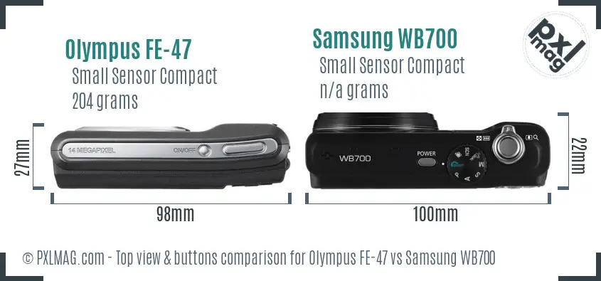 Olympus FE-47 vs Samsung WB700 top view buttons comparison Olympus FE-47 vs Samsung WB700 top view buttons comparison