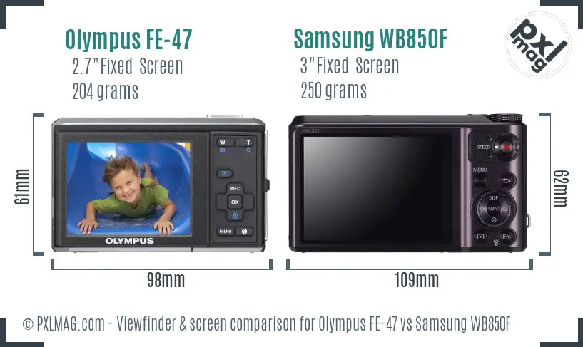 Olympus FE-47 vs Samsung WB850F Screen and Viewfinder comparison