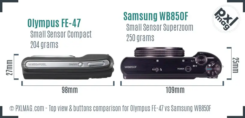 Olympus FE-47 vs Samsung WB850F top view buttons comparison