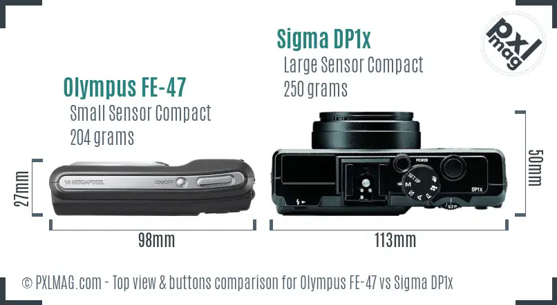 Olympus FE-47 vs Sigma DP1x top view buttons comparison Olympus FE-47 vs Sigma DP1x top view buttons comparison
