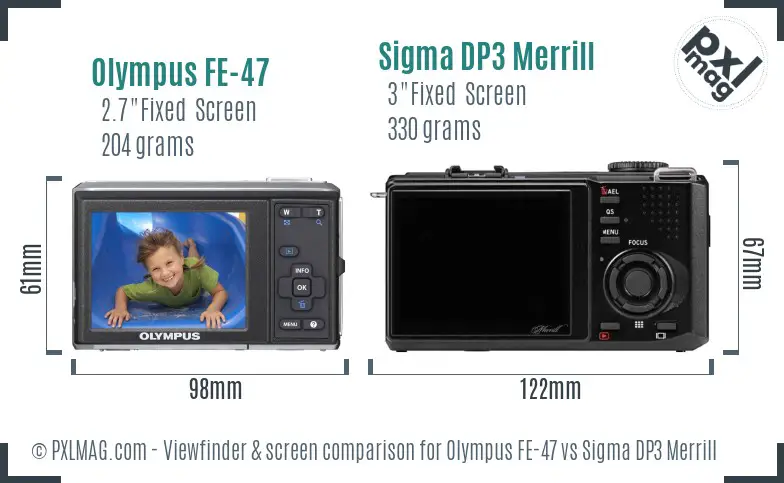 Olympus FE-47 vs Sigma DP3 Merrill Screen and Viewfinder comparison