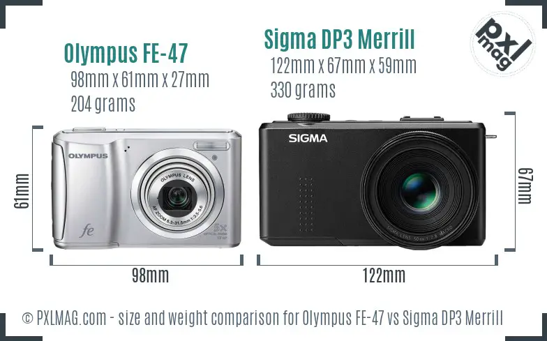 Olympus FE-47 vs Sigma DP3 Merrill size comparison