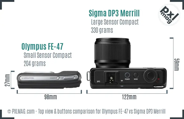 Olympus FE-47 vs Sigma DP3 Merrill top view buttons comparison