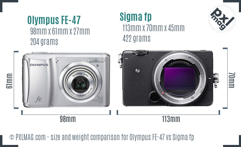 Olympus FE-47 vs Sigma fp size comparison