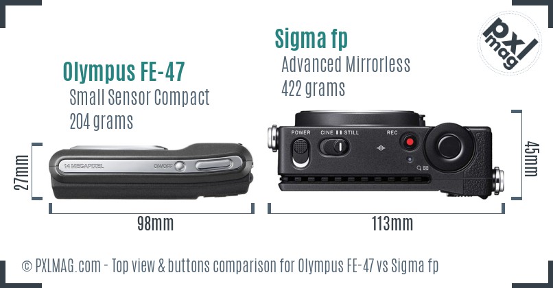 Olympus FE-47 vs Sigma fp top view buttons comparison