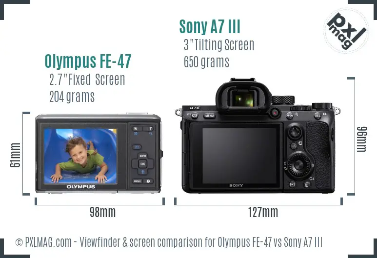 Olympus FE-47 vs Sony A7 III Screen and Viewfinder comparison