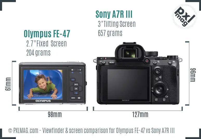 Olympus FE-47 vs Sony A7R III Screen and Viewfinder comparison