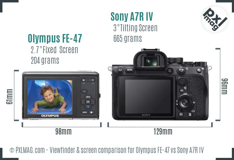 Olympus FE-47 vs Sony A7R IV Screen and Viewfinder comparison