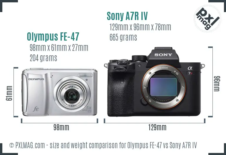 Olympus FE-47 vs Sony A7R IV size comparison