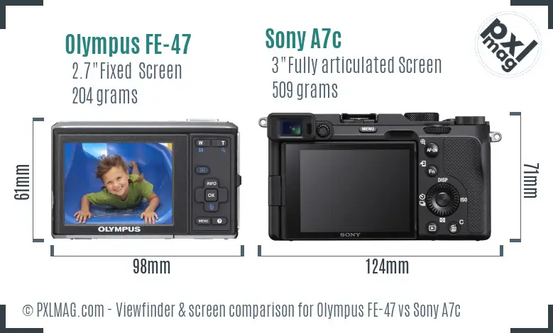 Olympus FE-47 vs Sony A7c Screen and Viewfinder comparison