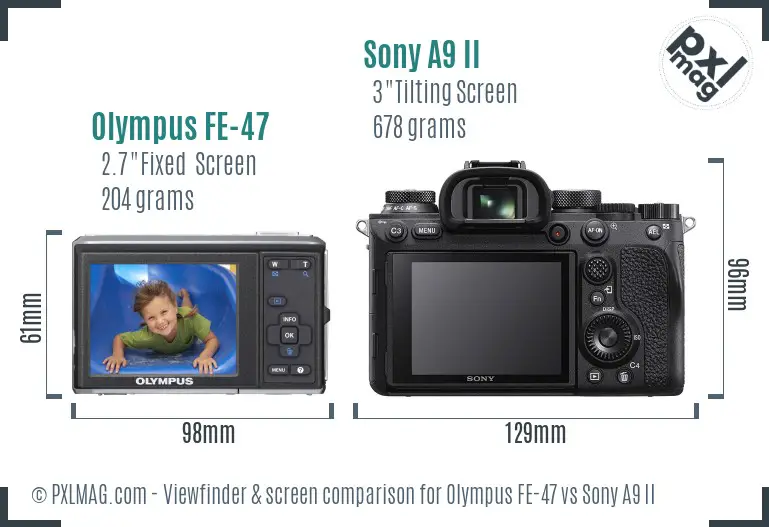 Olympus FE-47 vs Sony A9 II Screen and Viewfinder comparison