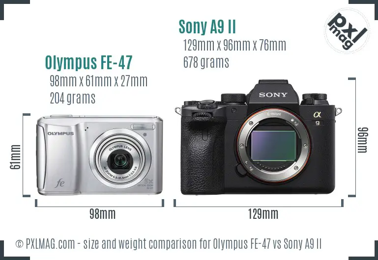 Olympus FE-47 vs Sony A9 II size comparison