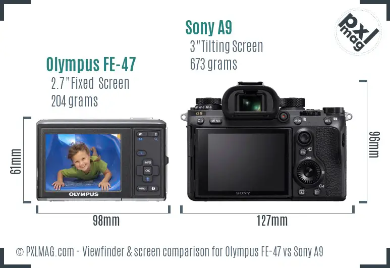 Olympus FE-47 vs Sony A9 Screen and Viewfinder comparison