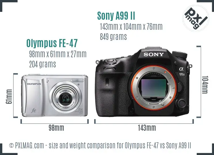 Olympus FE-47 vs Sony A99 II size comparison