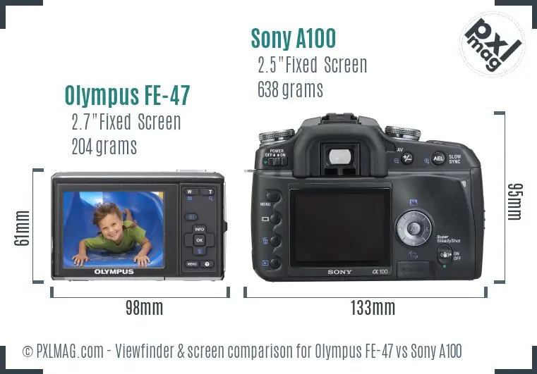 Olympus FE-47 vs Sony A100 Screen and Viewfinder comparison