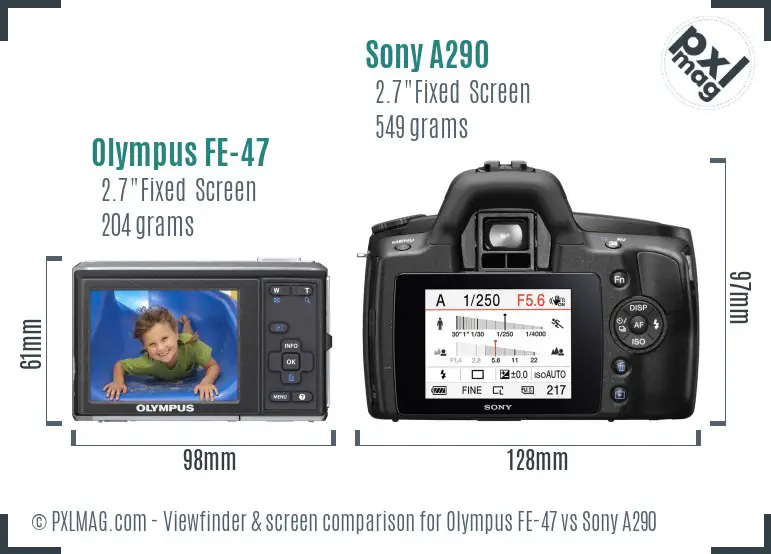 Olympus FE-47 vs Sony A290 Screen and Viewfinder comparison