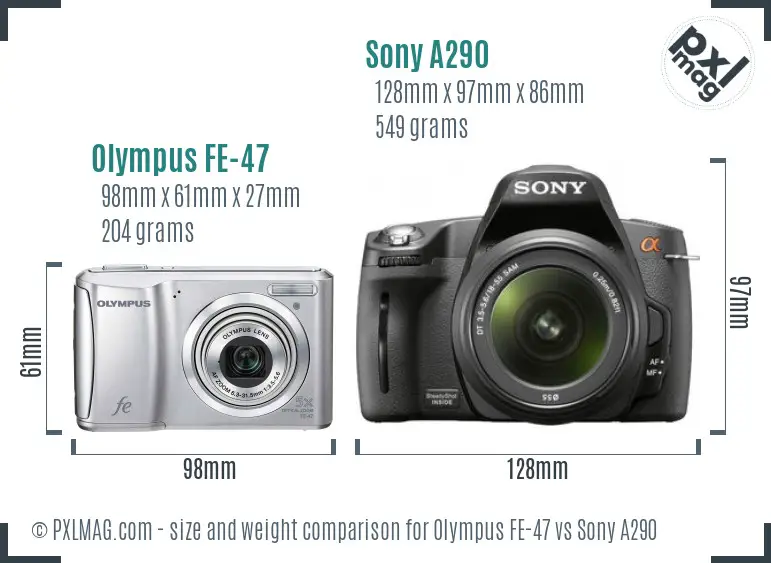 Olympus FE-47 vs Sony A290 size comparison