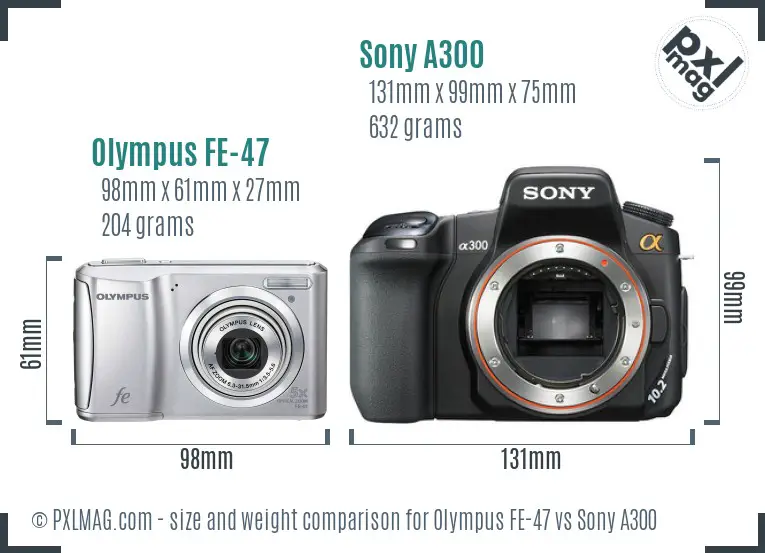 Olympus FE-47 vs Sony A300 size comparison
