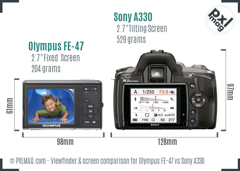 Olympus FE-47 vs Sony A330 Screen and Viewfinder comparison