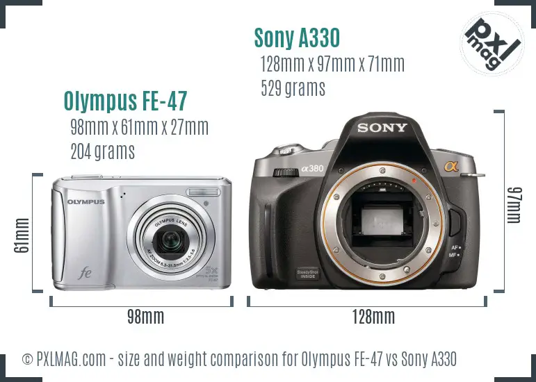Olympus FE-47 vs Sony A330 size comparison
