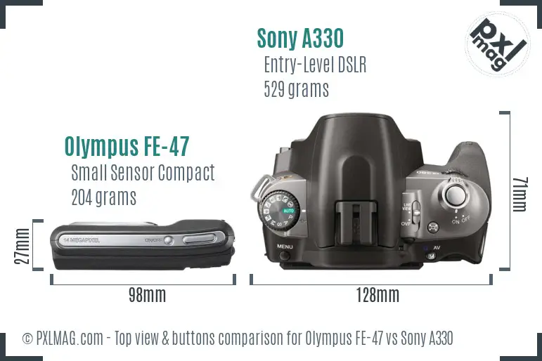 Olympus FE-47 vs Sony A330 top view buttons comparison