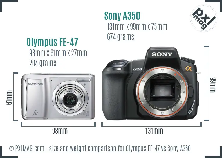 Olympus FE-47 vs Sony A350 size comparison