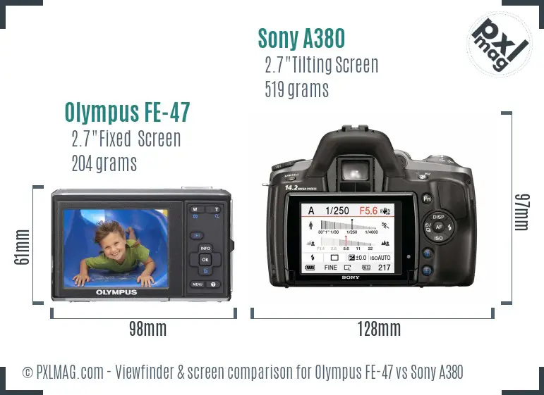 Olympus FE-47 vs Sony A380 Screen and Viewfinder comparison