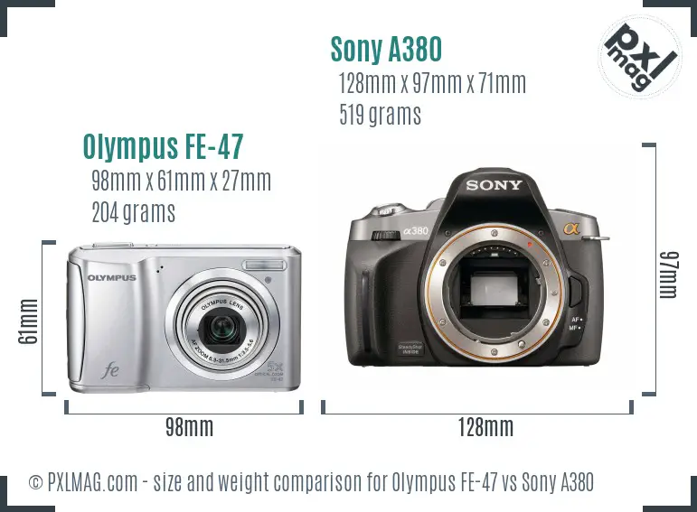 Olympus FE-47 vs Sony A380 size comparison