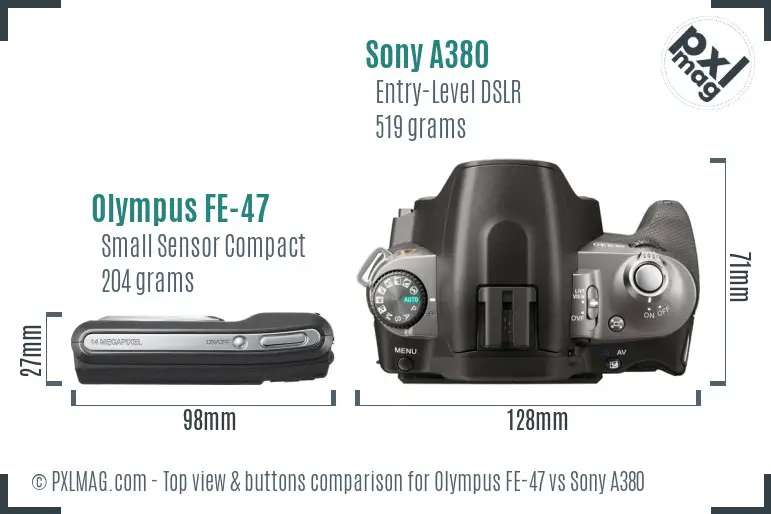 Olympus FE-47 vs Sony A380 top view buttons comparison