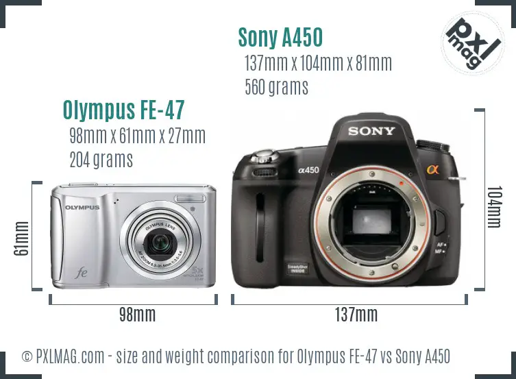 Olympus FE-47 vs Sony A450 size comparison