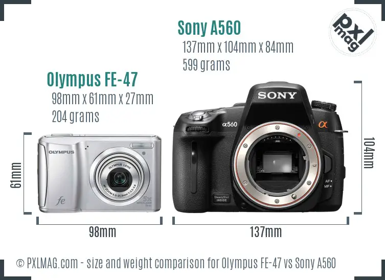 Olympus FE-47 vs Sony A560 size comparison