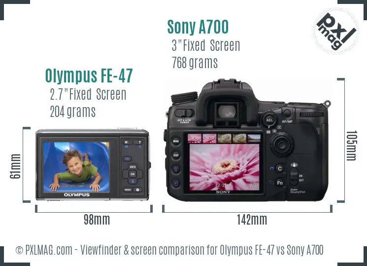 Olympus FE-47 vs Sony A700 Screen and Viewfinder comparison