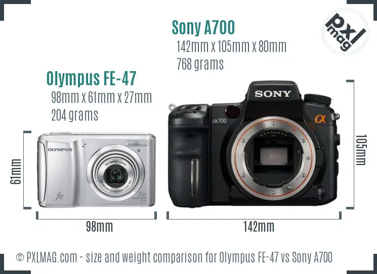 Olympus FE-47 vs Sony A700 size comparison