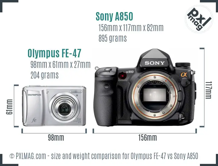 Olympus FE-47 vs Sony A850 size comparison