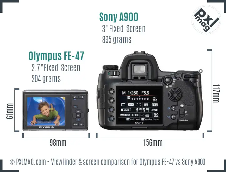 Olympus FE-47 vs Sony A900 Screen and Viewfinder comparison