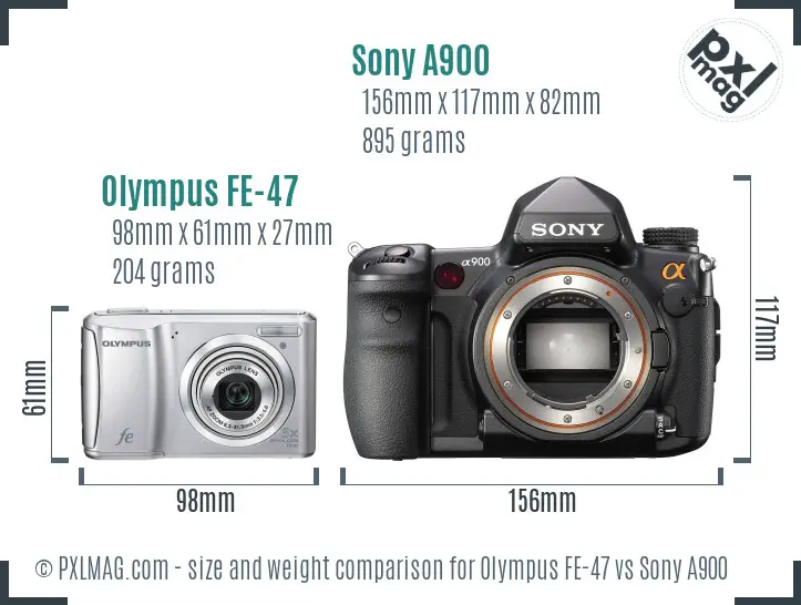 Olympus FE-47 vs Sony A900 size comparison