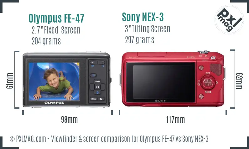 Olympus FE-47 vs Sony NEX-3 Screen and Viewfinder comparison