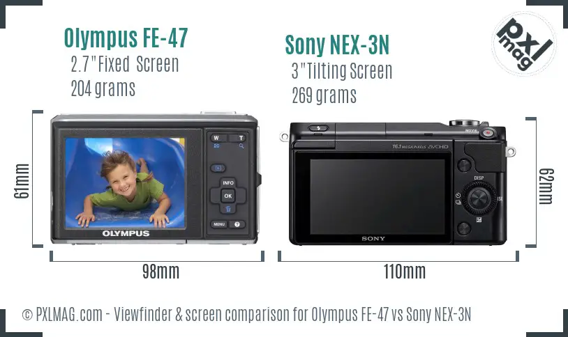 Olympus FE-47 vs Sony NEX-3N Screen and Viewfinder comparison