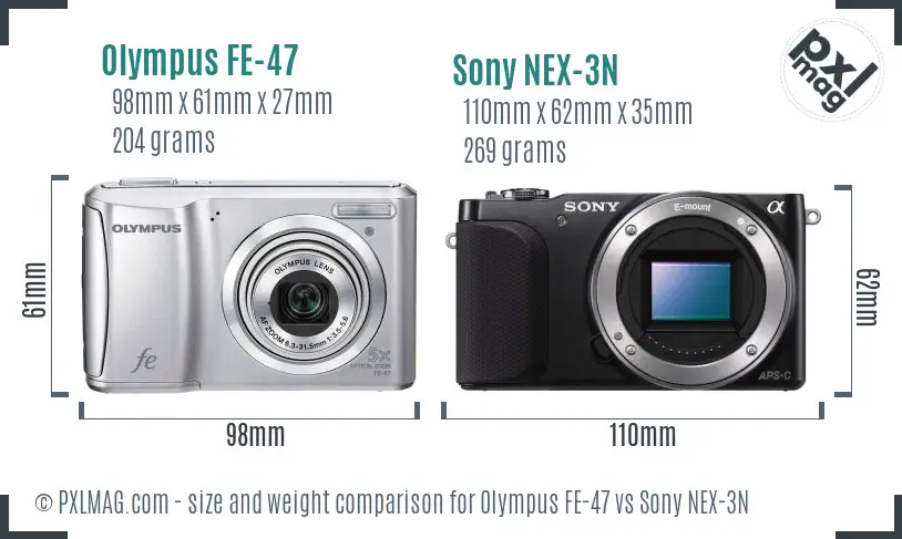 Olympus FE-47 vs Sony NEX-3N size comparison