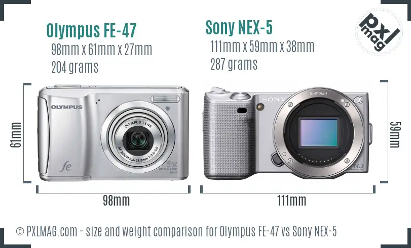 Olympus FE-47 vs Sony NEX-5 size comparison