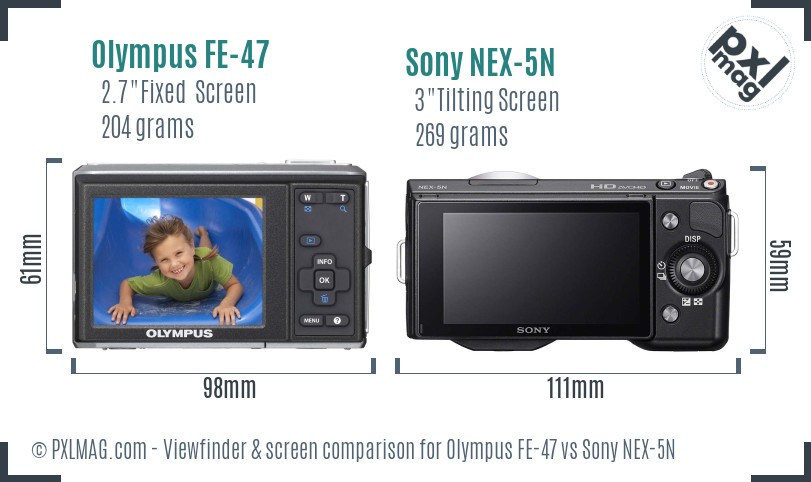 Olympus FE-47 vs Sony NEX-5N Screen and Viewfinder comparison